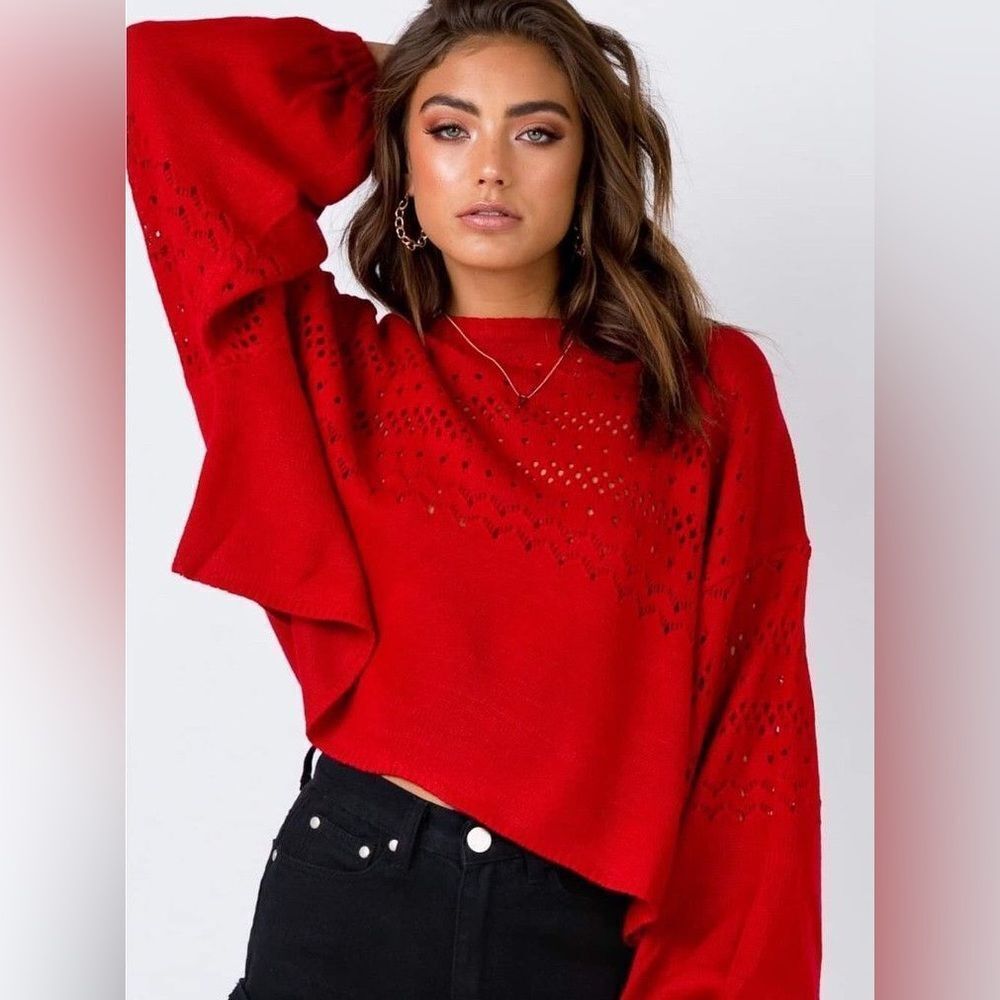 Princess Polly RED women Sweater size S/M ROund neck long sleeve